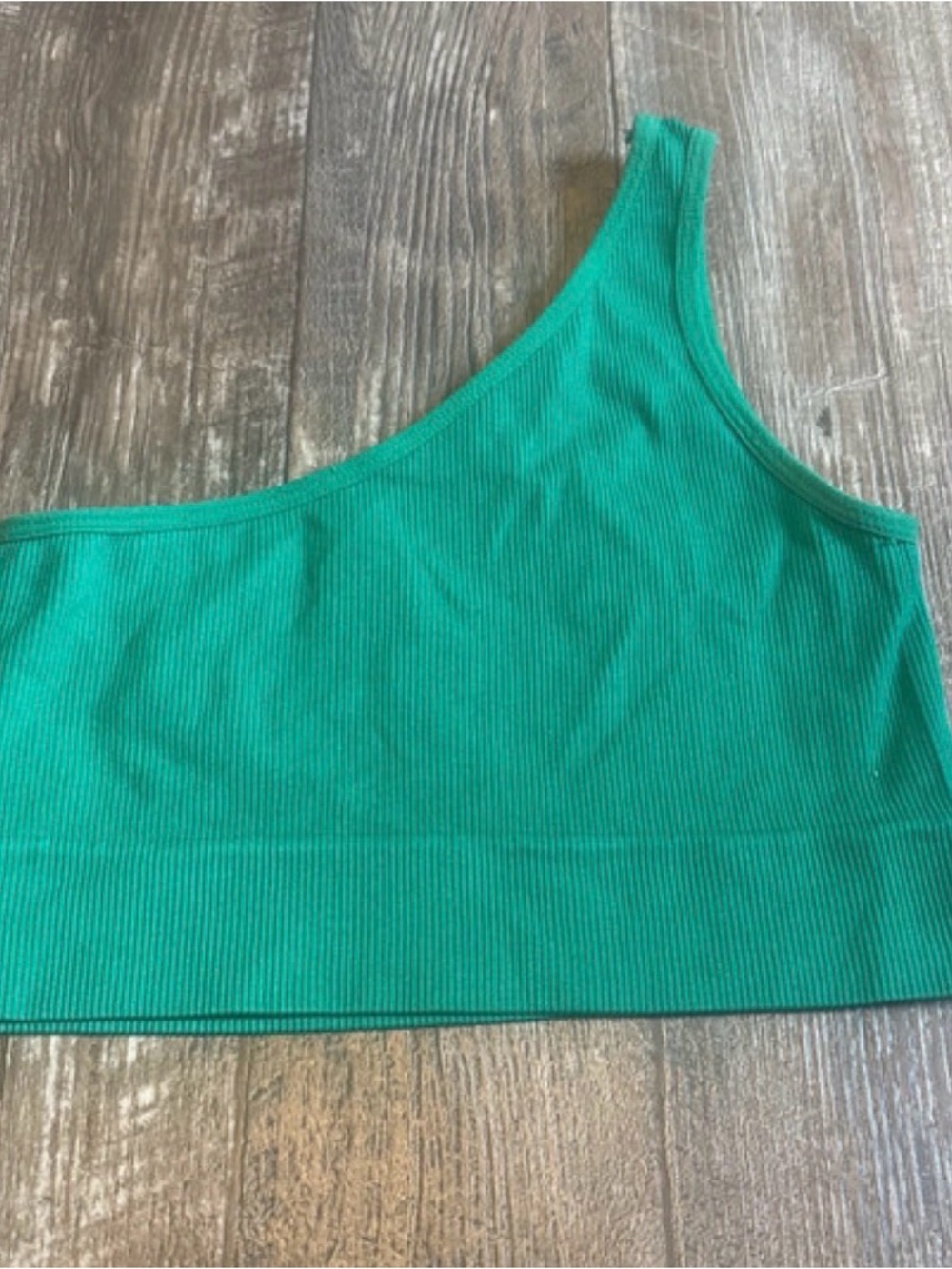 Love Green Ribbed One-Shoulder Crop Top